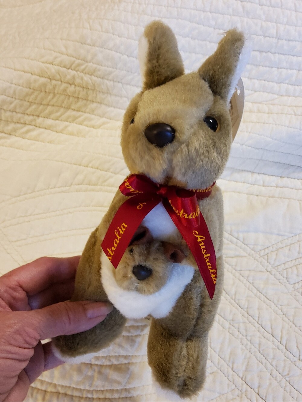 Plush Brown Kangaroo with Joey Stuffed Animal - Gift Bow